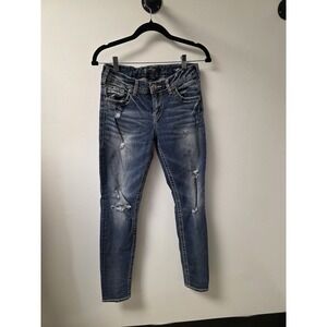 Silver Jeans Co Boyfriend Distressed Skinny Jeans W27L29 Medium Wash Fluid Denim
